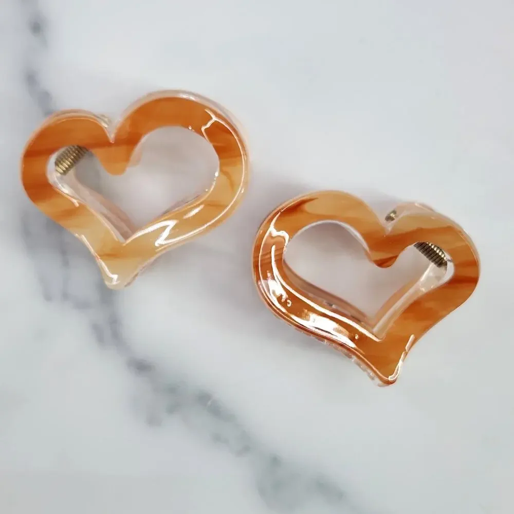 12 Heart Shaped Cutout Claw Clips Hair Accessories Multiple Colors Marble Swirl